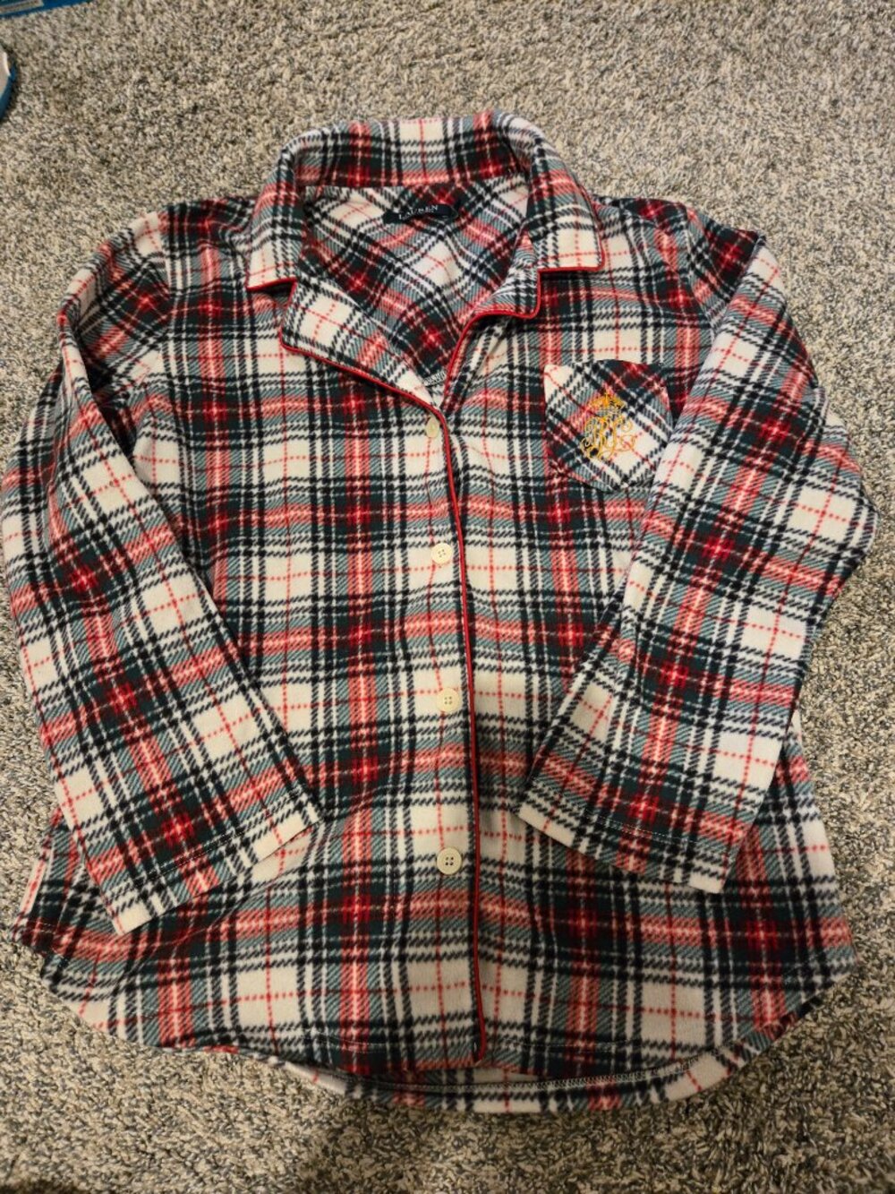 Lauren Ralph Lauren Tartan Plaid Monogram Fleece Pajamas L - Picture 2 of 6